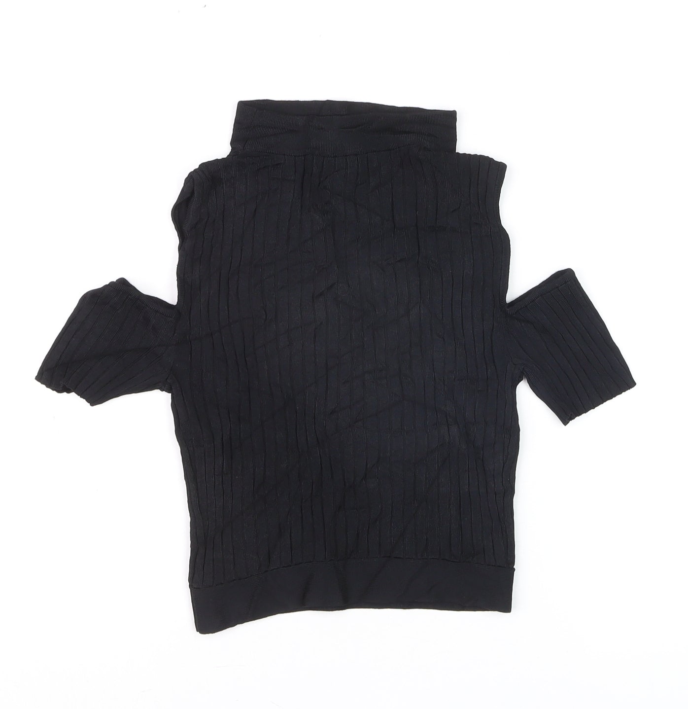 BCBGMAXAZRIA Women's Black Cold Shoulder V-Neck Cropped Knit Blouse XXS