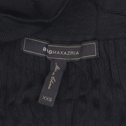 BCBGMAXAZRIA Women's Black Cold Shoulder V-Neck Cropped Knit Blouse XXS