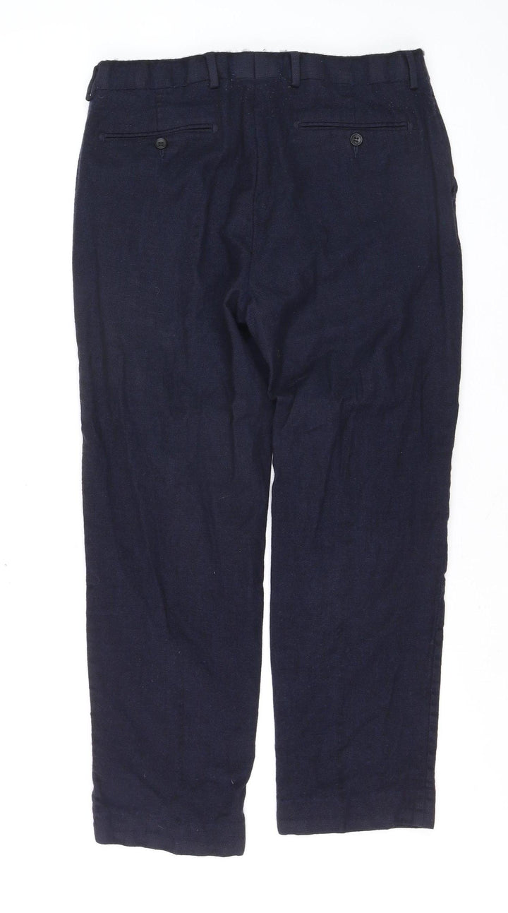 Marks and Spencer Men's Navy Wool Regular Fit Trousers 34W 31L