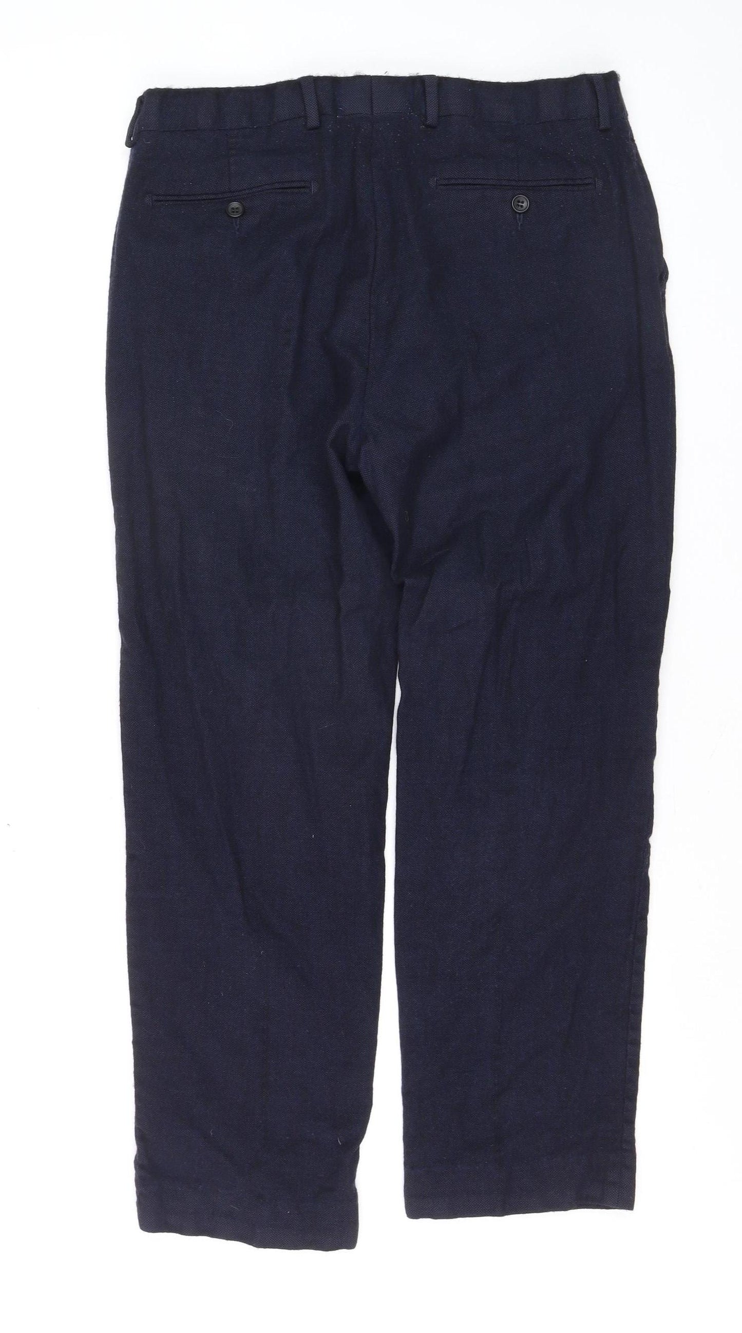 Marks and Spencer Men's Navy Wool Regular Fit Trousers 34W 31L