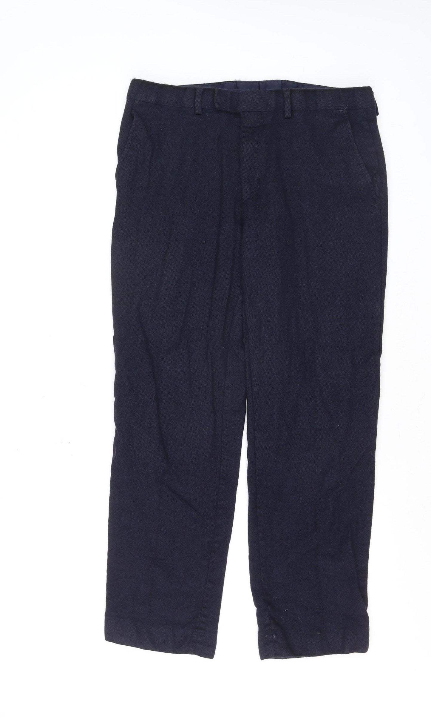 Marks and Spencer Men's Navy Wool Regular Fit Trousers 34W 31L