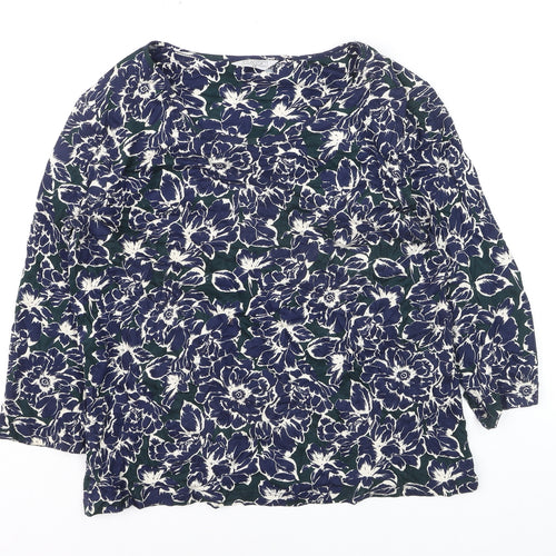 Classic Women's Blue Floral Tunic Blouse Size 14 Viscose Stretch 3/4 Sleeve