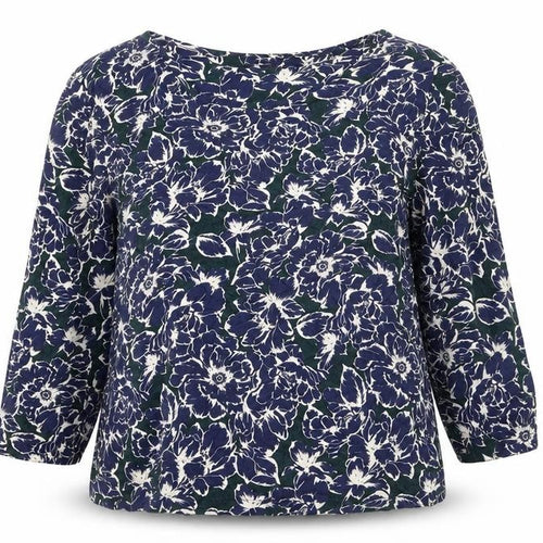 Classic Women's Blue Floral Tunic Blouse Size 14 Viscose Stretch 3/4 Sleeve