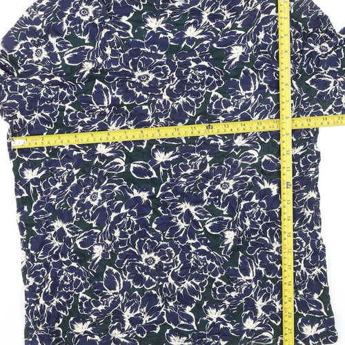 Classic Women's Blue Floral Tunic Blouse Size 14 Viscose Stretch 3/4 Sleeve