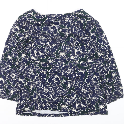 Classic Women's Blue Floral Tunic Blouse Size 14 Viscose Stretch 3/4 Sleeve