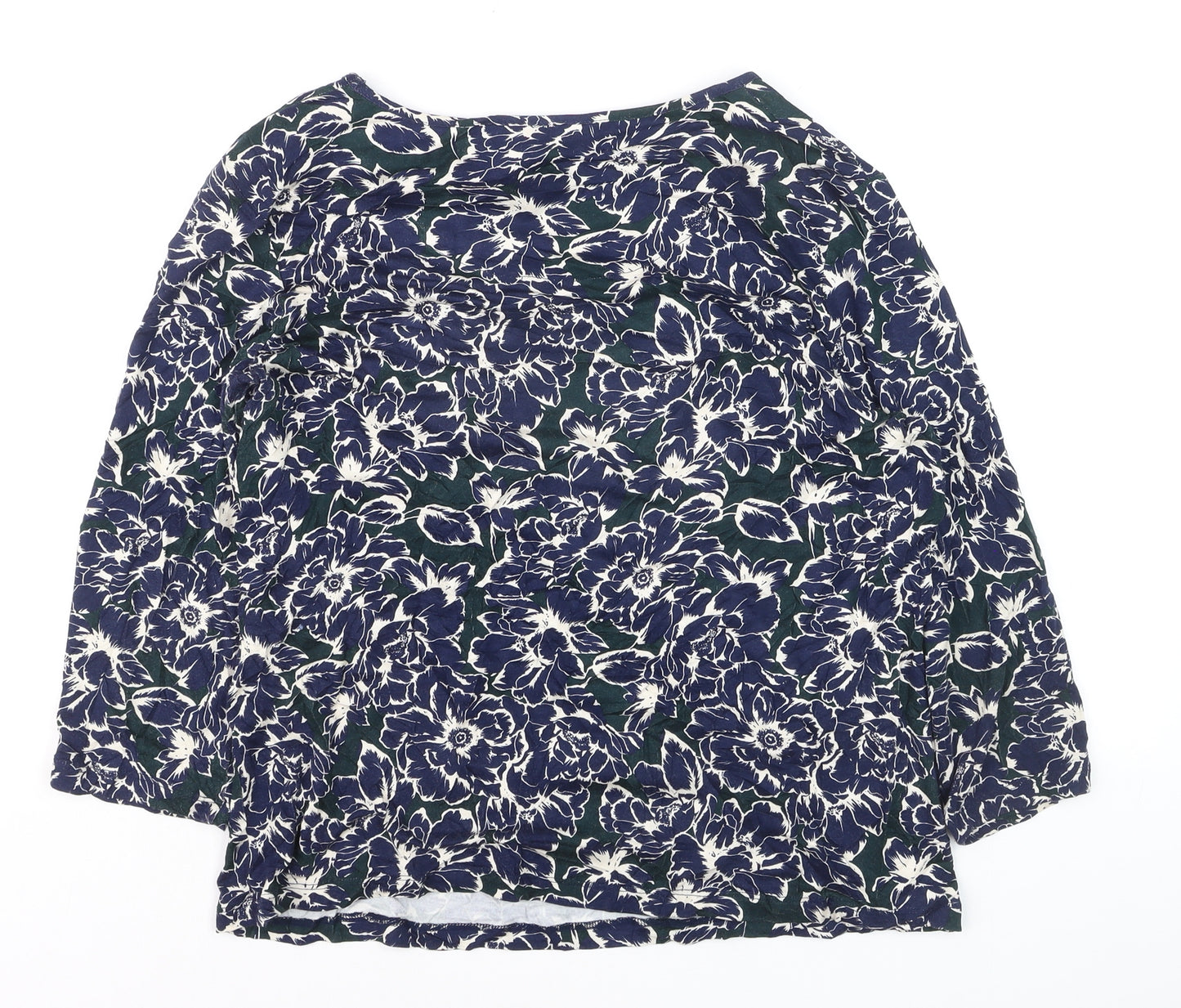 Classic Women's Blue Floral Tunic Blouse Size 14 Viscose Stretch 3/4 Sleeve