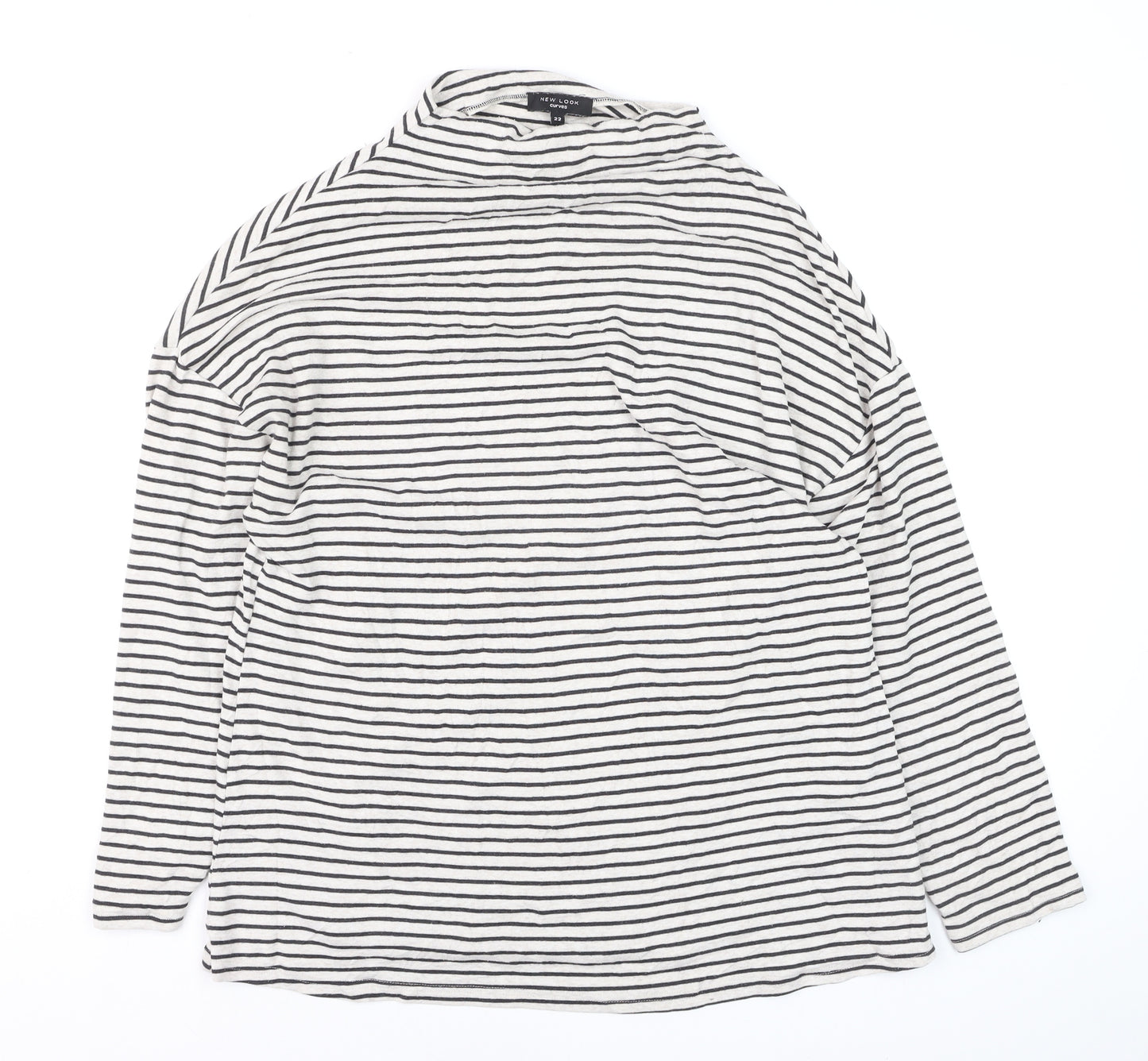 New Look Curves Women’s White Striped Roll Neck Long Sleeve Top Size 22