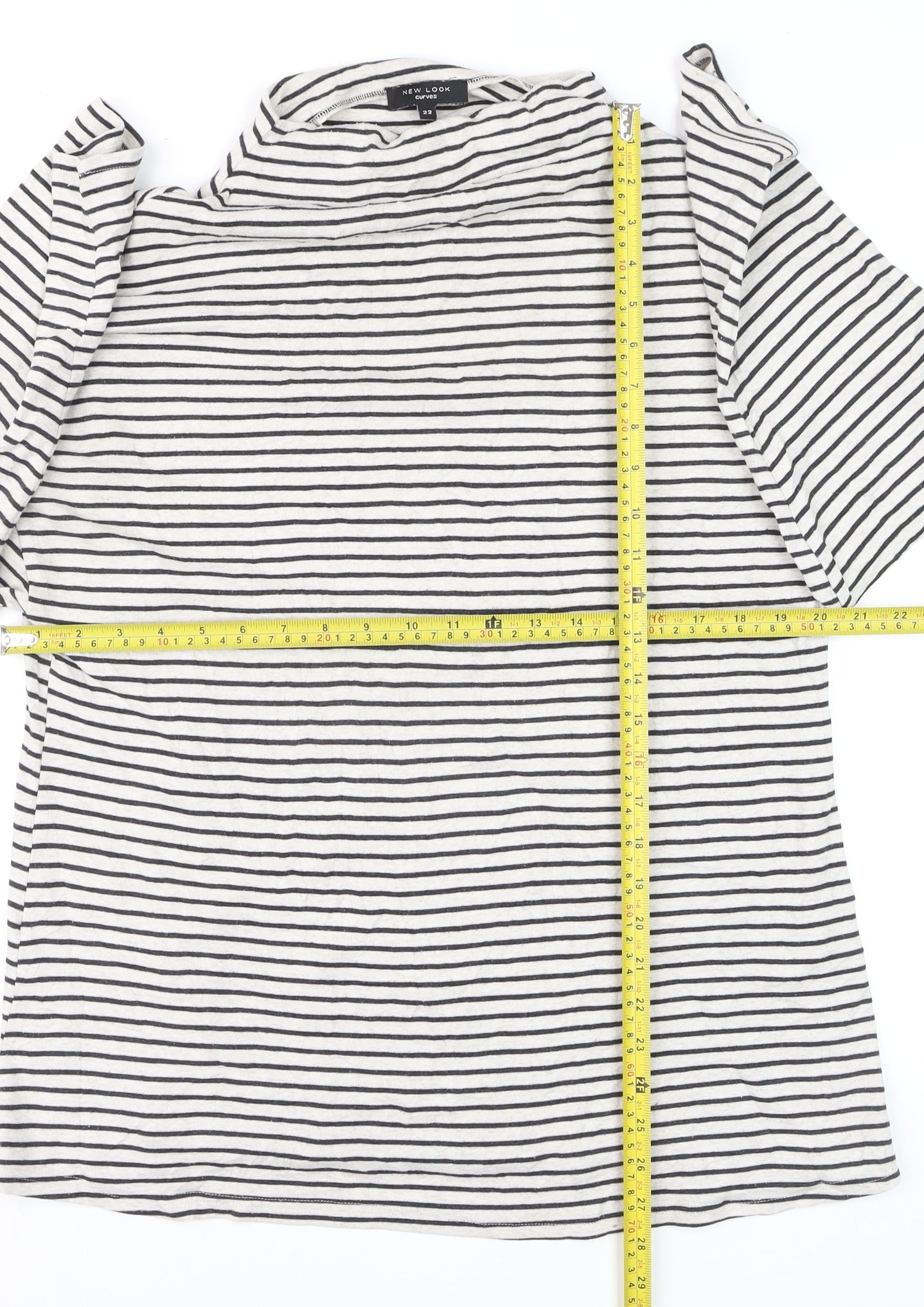 New Look Curves Women’s White Striped Roll Neck Long Sleeve Top Size 22