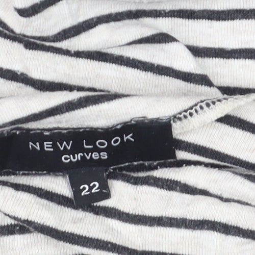 New Look Curves Women’s White Striped Roll Neck Long Sleeve Top Size 22