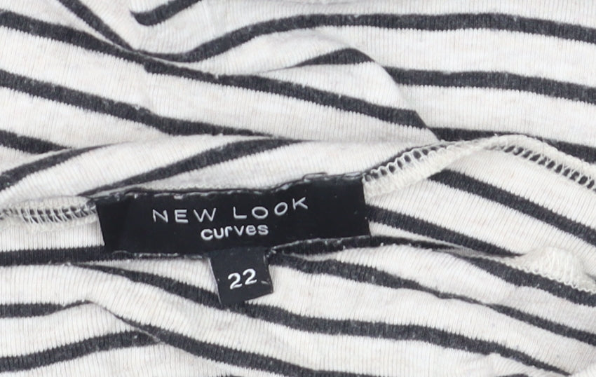 New Look Curves Women’s White Striped Roll Neck Long Sleeve Top Size 22