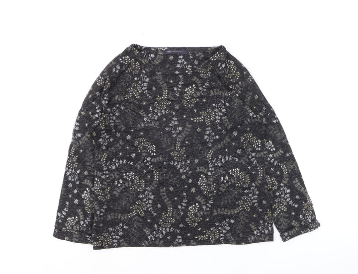 Marks and Spencer Women's Black Floral Jersey Long Sleeve T-Shirt Size 8