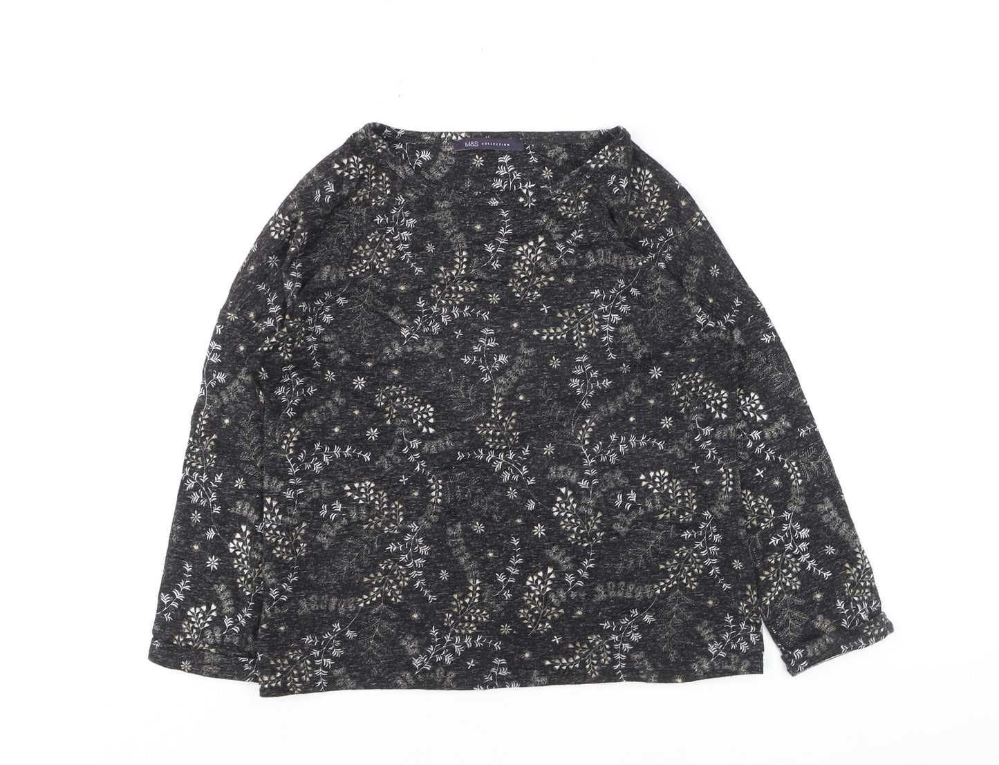 Marks and Spencer Women's Black Floral Jersey Long Sleeve T-Shirt Size 8
