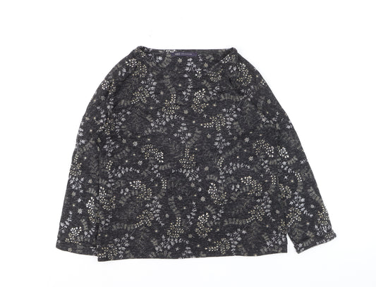 Marks and Spencer Women's Black Floral Jersey Long Sleeve T-Shirt Size 8