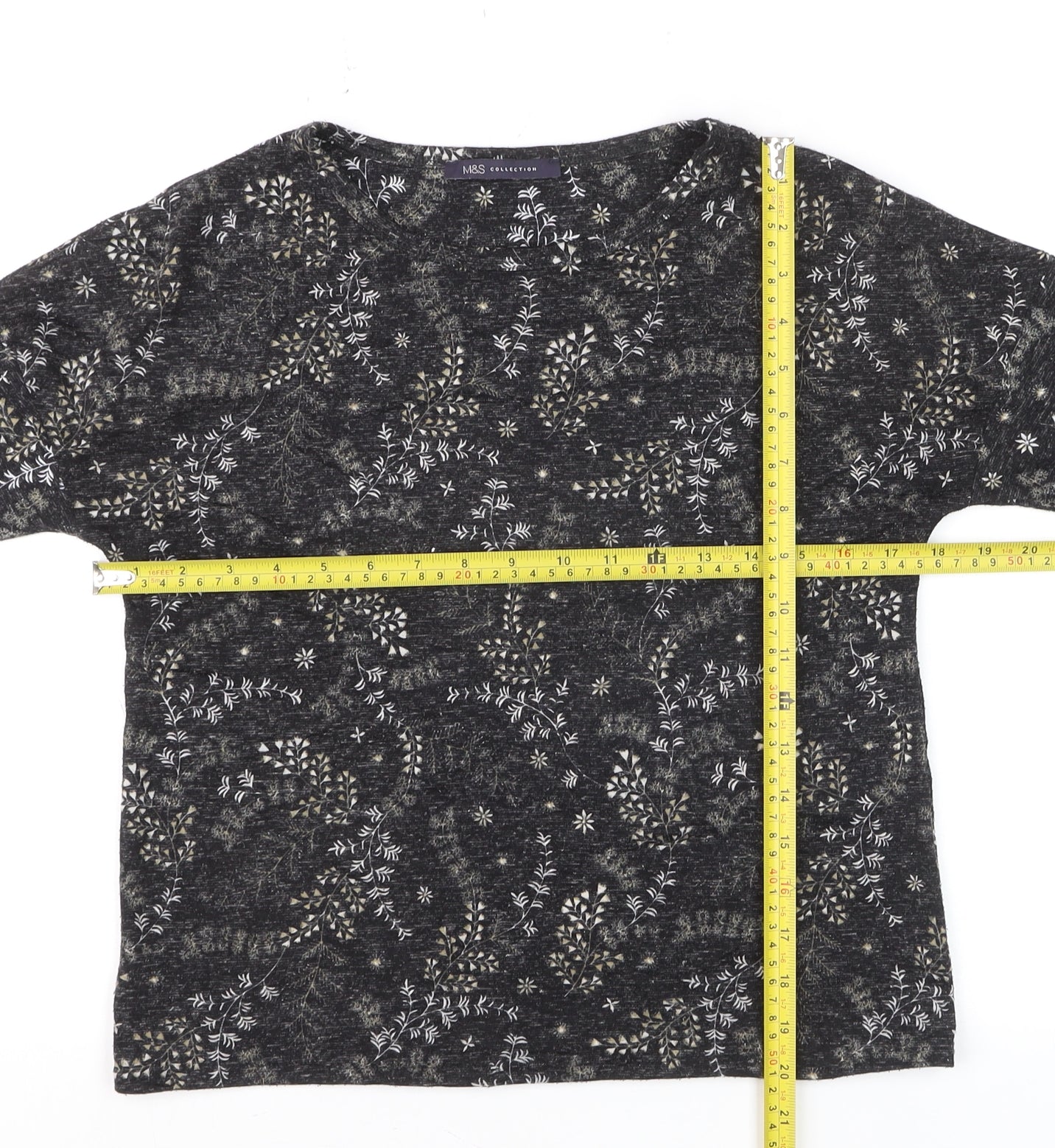 Marks and Spencer Women's Black Floral Jersey Long Sleeve T-Shirt Size 8