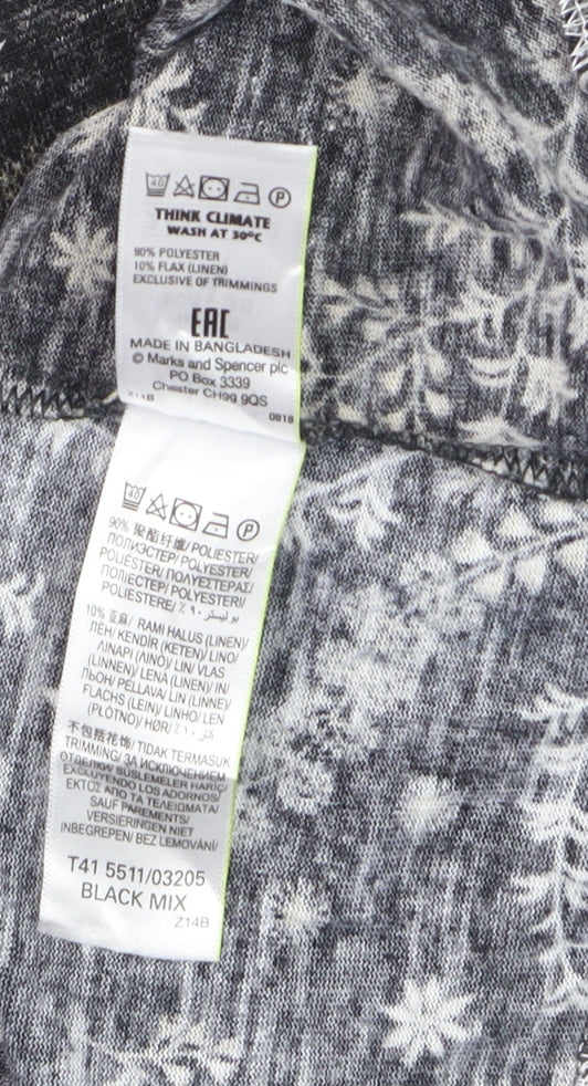 Marks and Spencer Women's Black Floral Jersey Long Sleeve T-Shirt Size 8