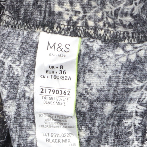 Marks and Spencer Women's Black Floral Jersey Long Sleeve T-Shirt Size 8
