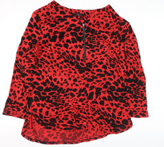 M&Co Womens Red Animal Print Long Sleeve V-Neck Tunic Top Size 16