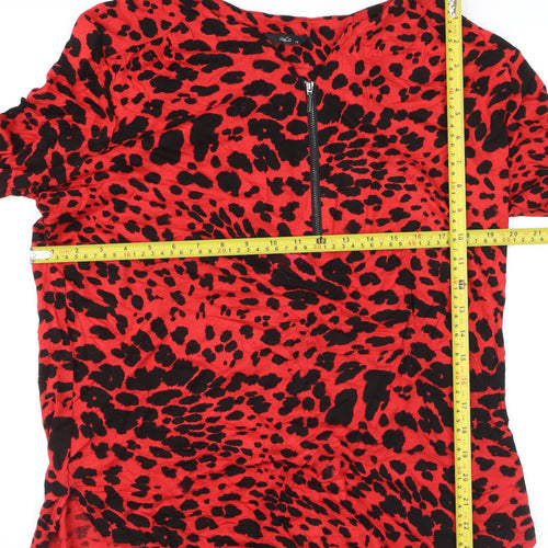 M&Co Womens Red Animal Print Long Sleeve V-Neck Tunic Top Size 16