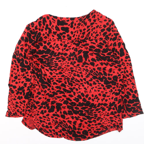 M&Co Womens Red Animal Print Long Sleeve V-Neck Tunic Top Size 16