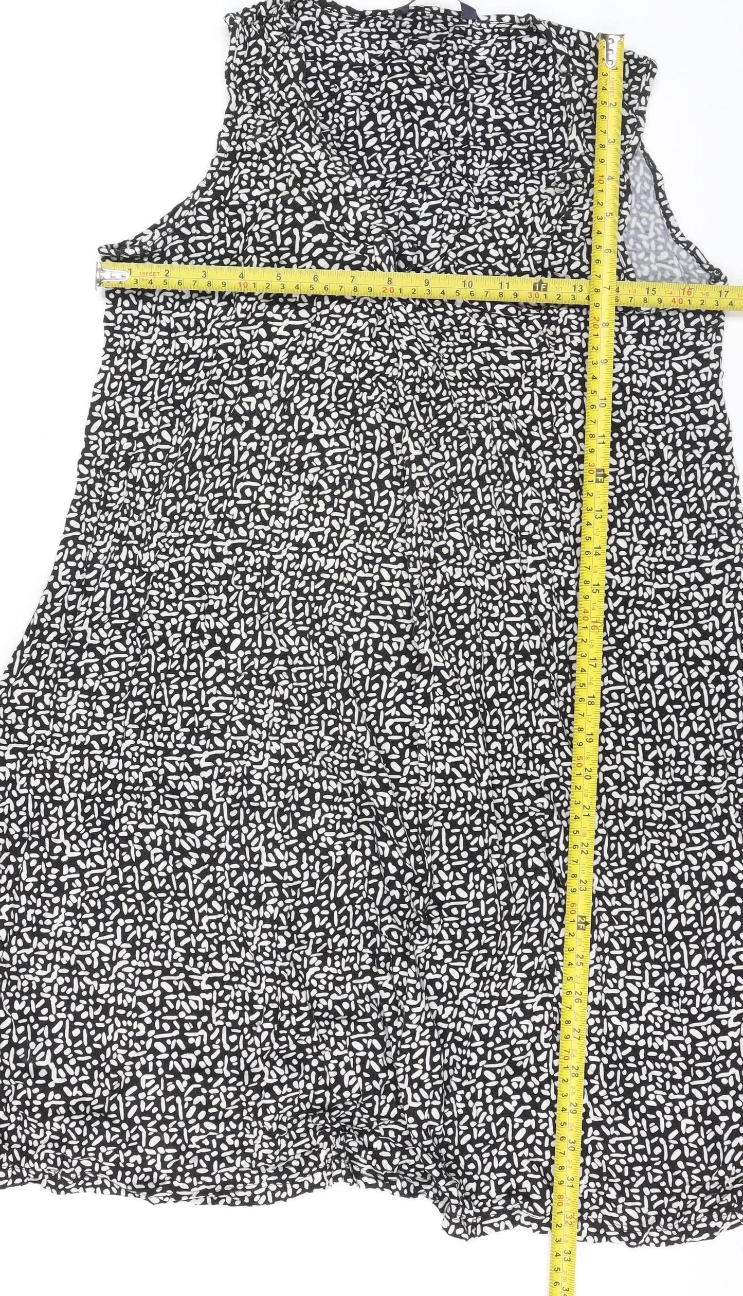 Marks and Spencer Women’s Black Geometric Sleeveless Jersey A-Line Dress Size 10