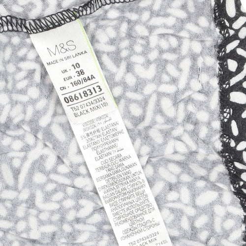 Marks and Spencer Women’s Black Geometric Sleeveless Jersey A-Line Dress Size 10