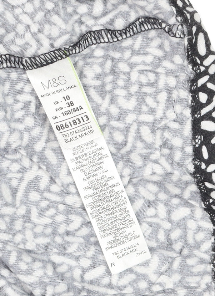 Marks and Spencer Women’s Black Geometric Sleeveless Jersey A-Line Dress Size 10