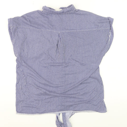 Eden & Olivia Women's Blue Striped Button-Up Short Sleeve Cotton Shirt M