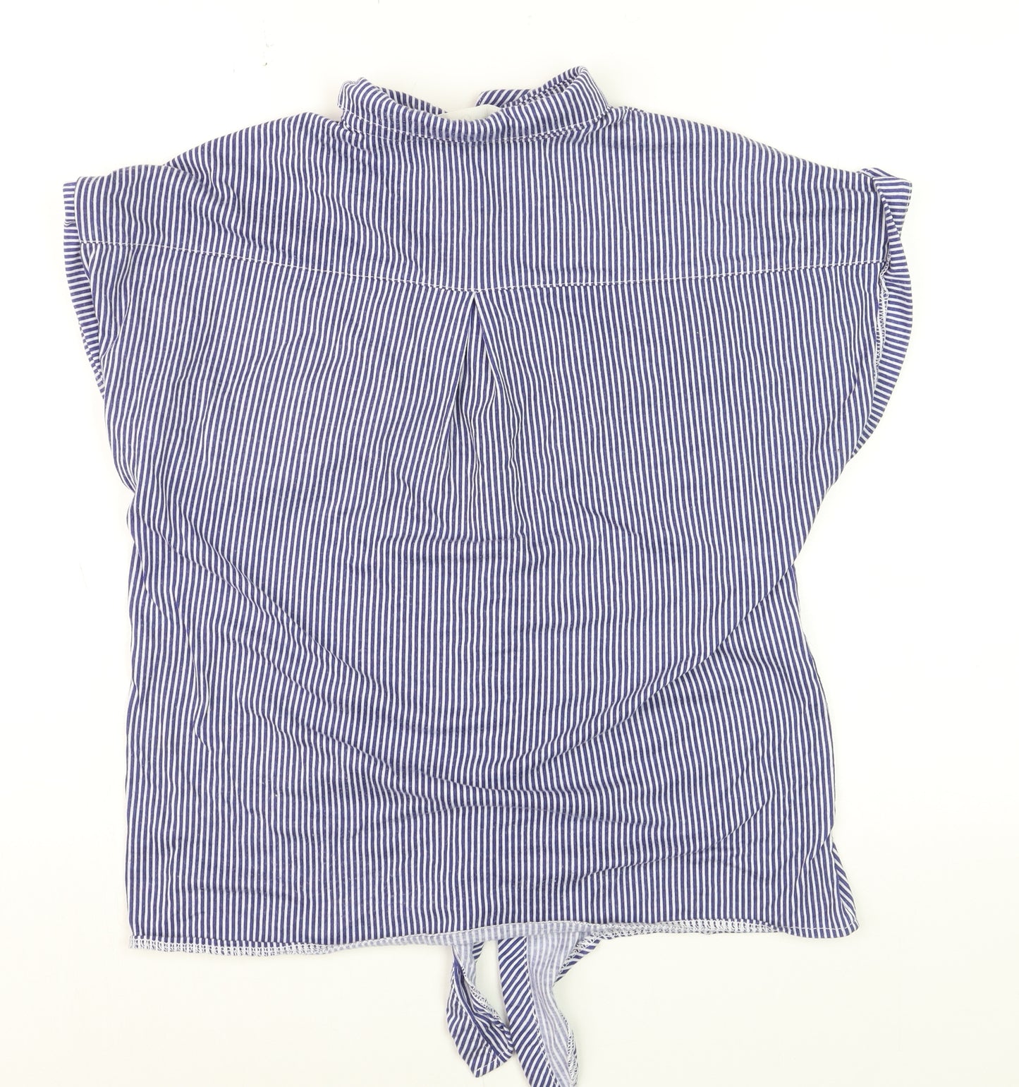 Eden & Olivia Women's Blue Striped Button-Up Short Sleeve Cotton Shirt M