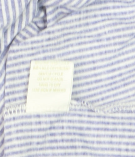 Eden & Olivia Women's Blue Striped Button-Up Short Sleeve Cotton Shirt M