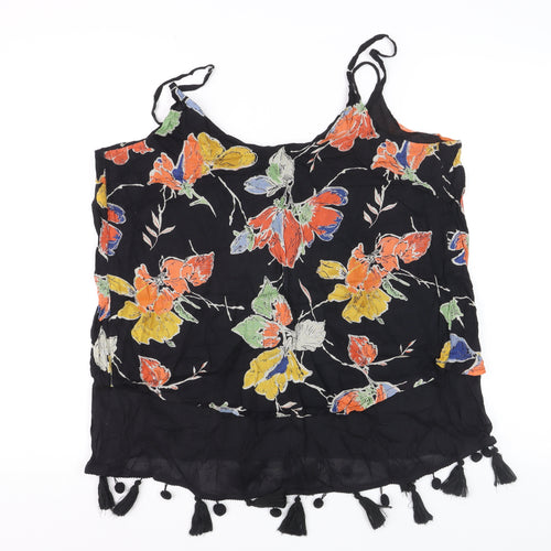 Next Women's Black Floral Tassel Camisole Top Size 14