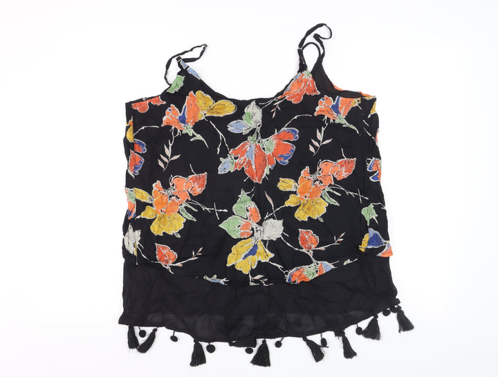 Next Women's Black Floral Tassel Camisole Top Size 14