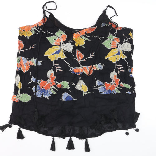 Next Women's Black Floral Tassel Camisole Top Size 14