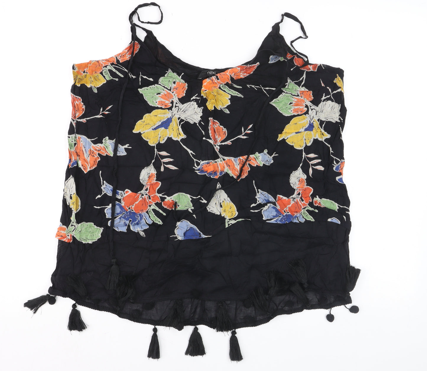 Next Women's Black Floral Tassel Camisole Top Size 14