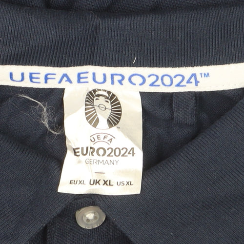 UEFA Euro 2024 England Navy Blue Men's XL Polo Shirt Football Cotton Blend