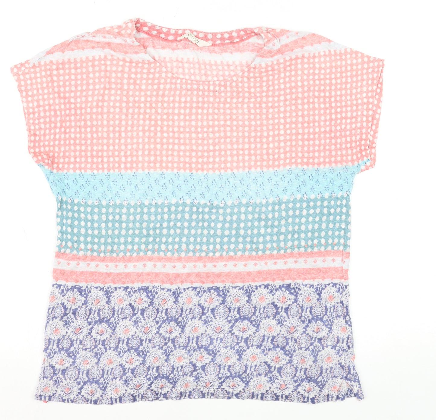 White Stuff Women's Multicoloured Linen T-Shirt UK 8 Boho Casual
