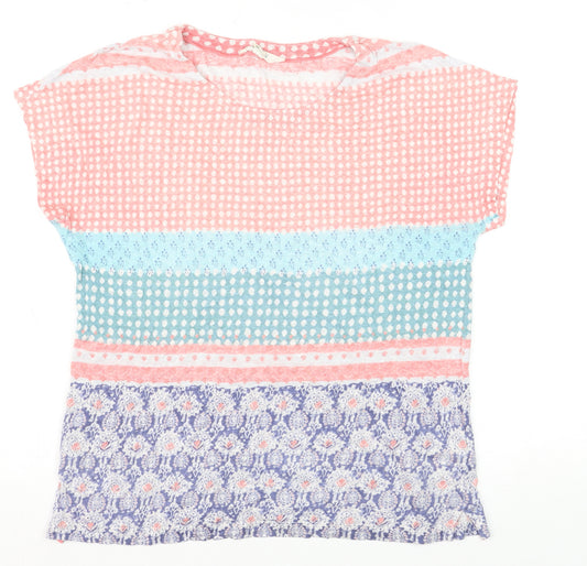 White Stuff Women's Multicoloured Linen T-Shirt UK 8 Boho Casual