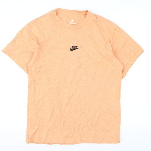 Nike Men's Orange Loose Fit Crew Neck Cotton T-Shirt Size S