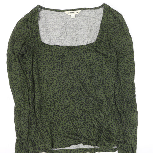 Whistles Womens Green Animal Print Long Sleeve Square Neck Blouse Size 6