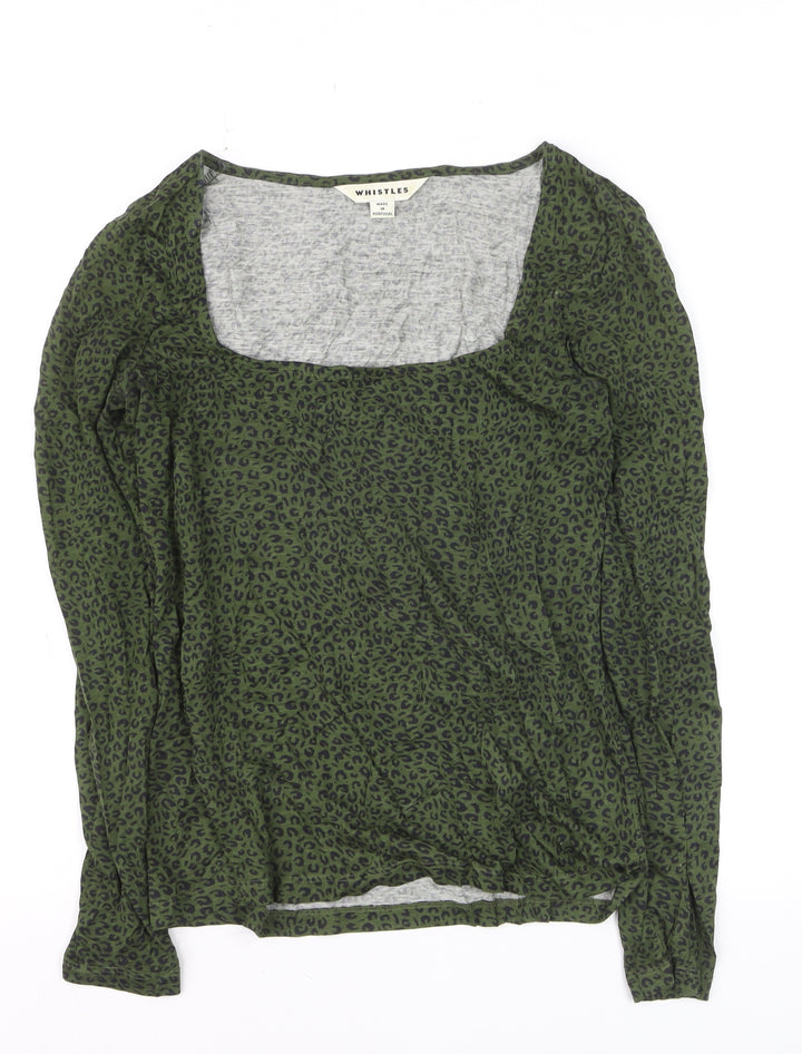 Whistles Womens Green Animal Print Long Sleeve Square Neck Blouse Size 6