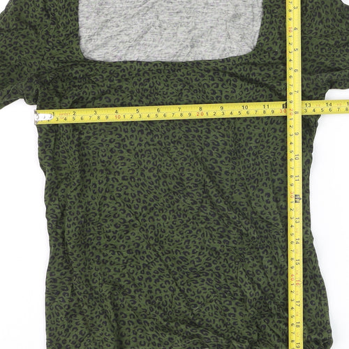 Whistles Womens Green Animal Print Long Sleeve Square Neck Blouse Size 6