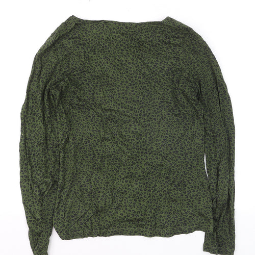 Whistles Womens Green Animal Print Long Sleeve Square Neck Blouse Size 6