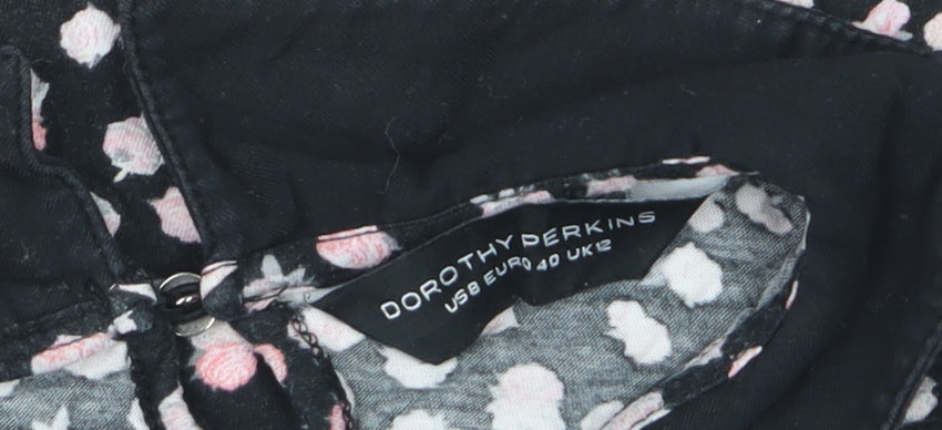Dorothy Perkins Women's Black Floral Collared Blouse Size 12