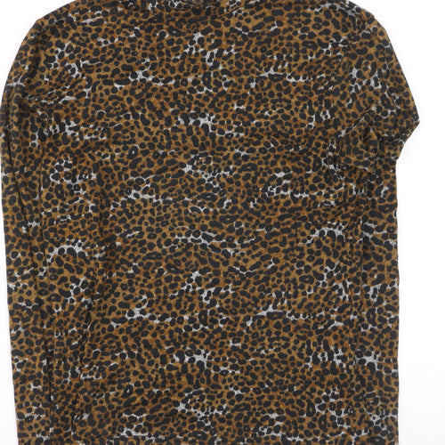 Pull & Bear Women’s Brown Leopard Mock Neck Long Sleeve Stretch Top Size 10