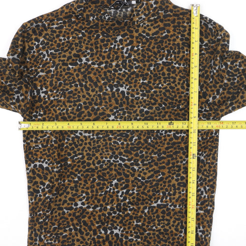 Pull & Bear Women’s Brown Leopard Mock Neck Long Sleeve Stretch Top Size 10