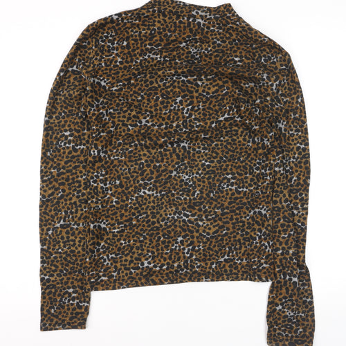 Pull & Bear Women’s Brown Leopard Mock Neck Long Sleeve Stretch Top Size 10