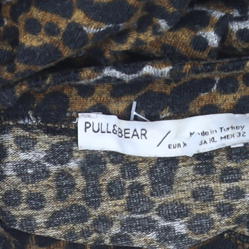 Pull & Bear Women’s Brown Leopard Mock Neck Long Sleeve Stretch Top Size 10
