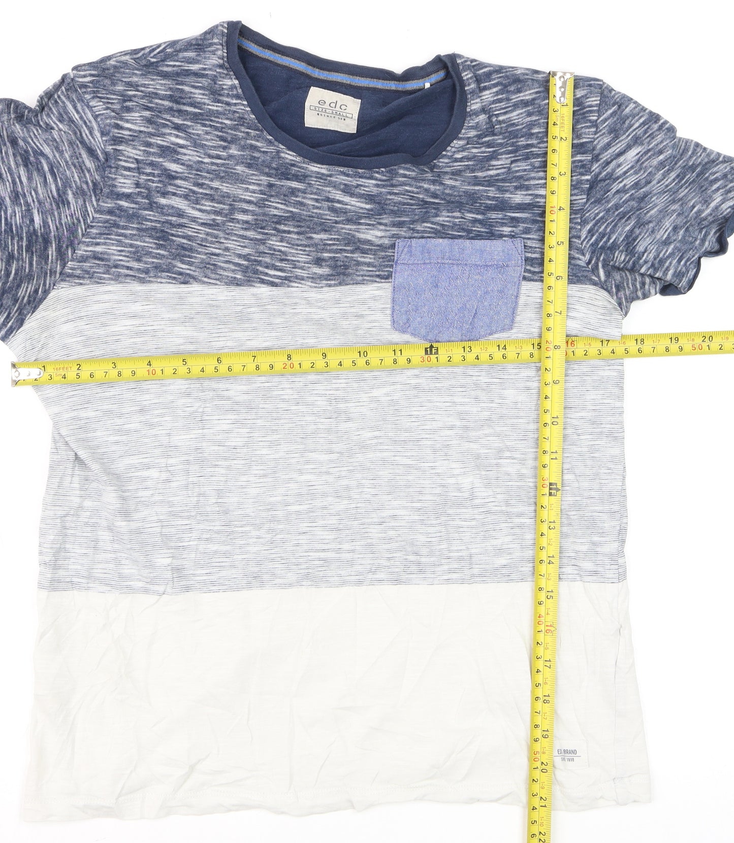EDC by Esprit Men's Blue Colourblock Crew Neck Short Sleeve T-Shirt Small