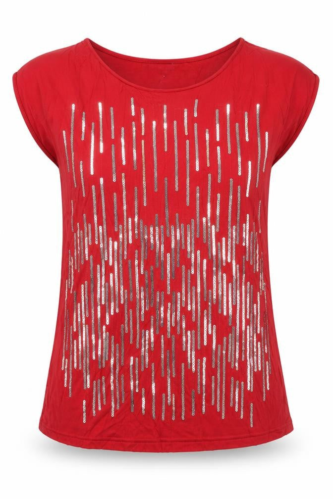 Long Tall Sally Women’s Red Sequin Sleeveless Jersey Top Size M