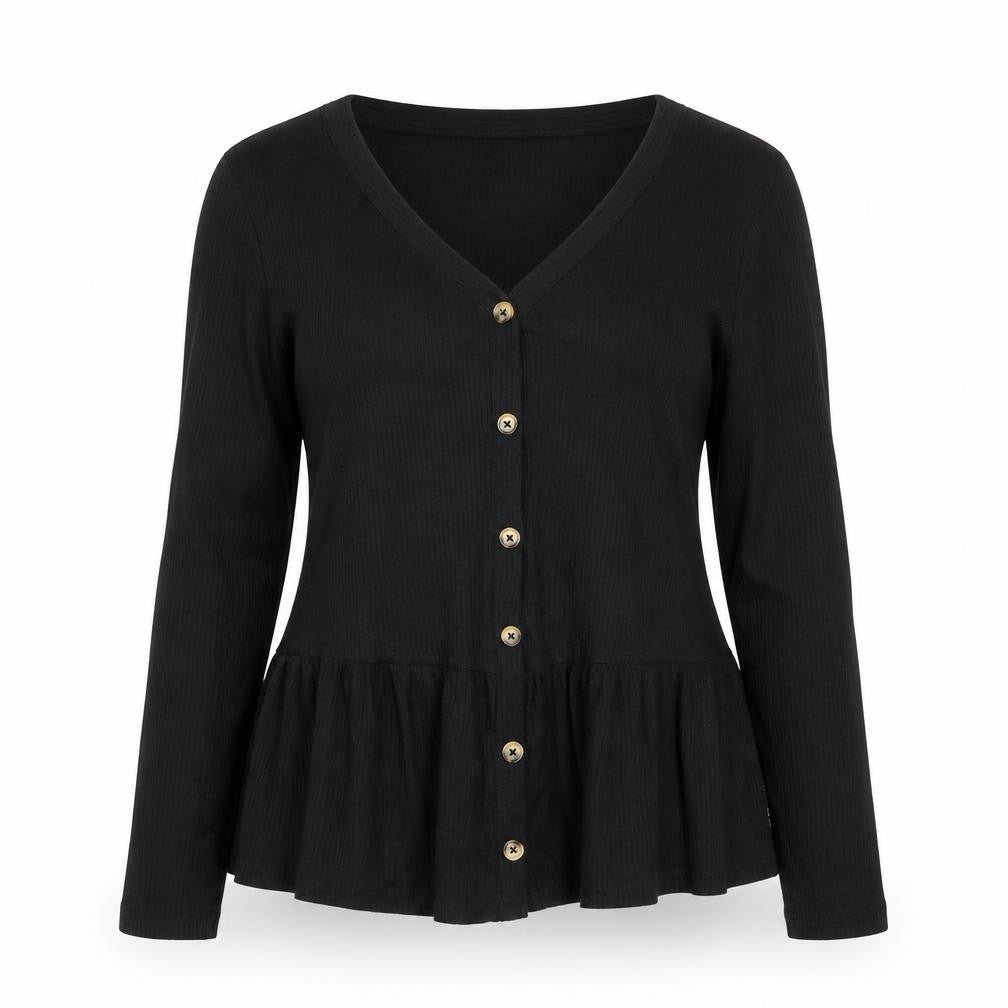 Front view of New Look Women’s Black V-Neck Button Cardigan, size UK 10