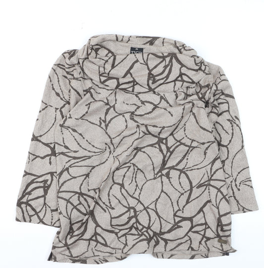 TIGI Women Beige Floral Cowl Neck Long Sleeve Pullover Jumper Size 14